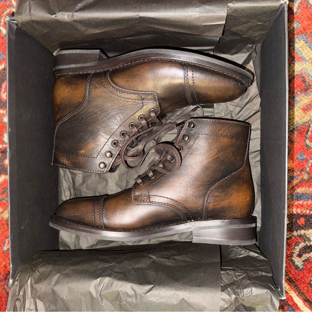 New In Box Thursday Boots Womens Black Coffee Leather Captain Boot Size 8.5 - Picture 7 of 12